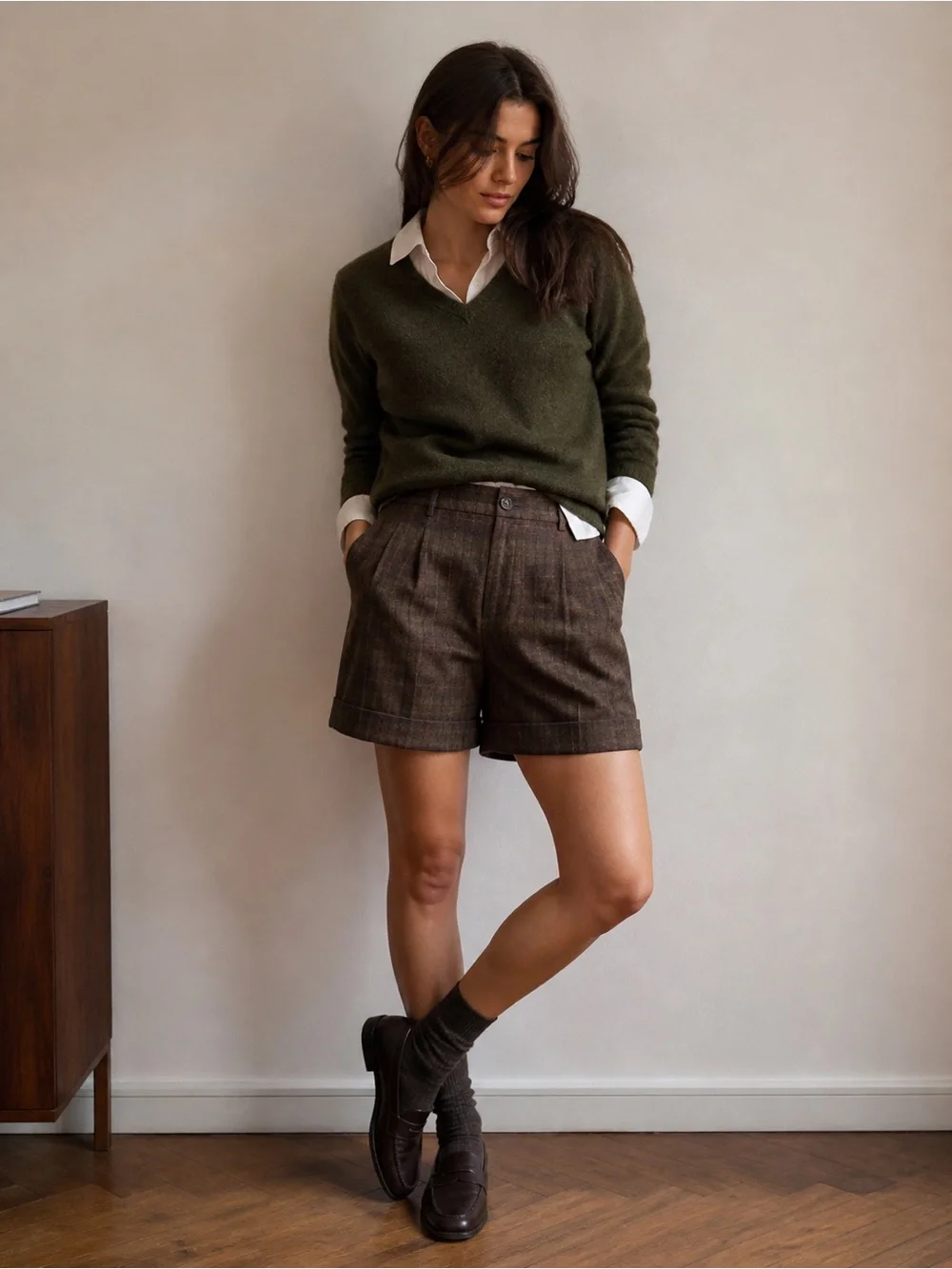 United‎ Colors Of Benetton Brown Plaid Pleated Shorts Menswear Academia Luxury